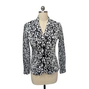 Alberto Makali Black White Paisley Floral Print Blazer Jacket Size Large Crinkle
